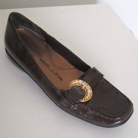 Bellini Womens Faux Chocolate Patent Leather w/Bling Flat Loafer - Size 8M - Picture 3 of 10